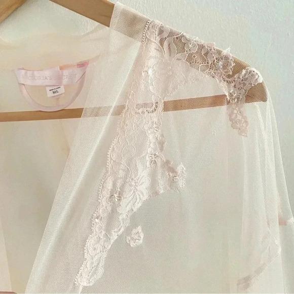 Victorias Secret See Thru Soft Pink Tulle Lace Tunic Robe Romantic Sexy Women M - Picture 4 of 11